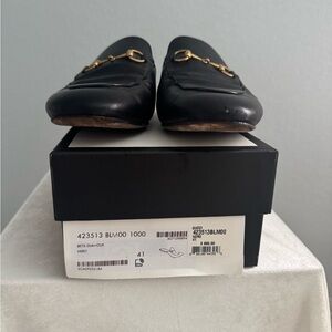Gucci Black Leather Slip-On Loafers with Gold Detail